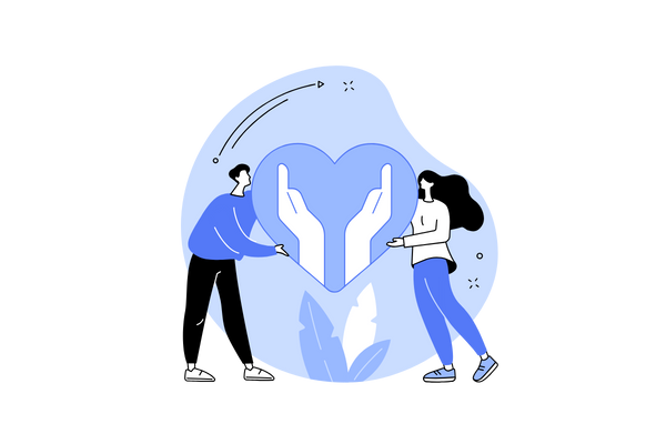 illustration of two people holding a heart depicting adding valuable content