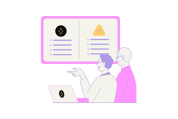 Two people comparing a chart of dofollow and nofollow links