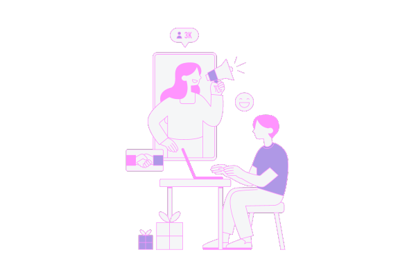 illustration depicting influencers shouting about a service or product