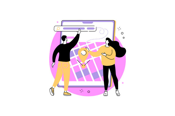 image of a local map illustration, showing two people adding local seo to their website