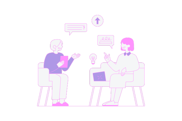 illustration of two people chatting about ideas and understanding customer needs