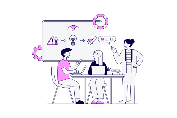 A group of people discussing marketing ideas