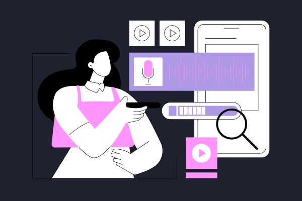 a woman adding voice content 