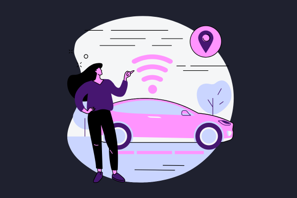 Descriptive text of a pink car parked in a gps location is one of our alt text examples