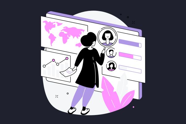 A woman looking at user profiles with a social backlink checker