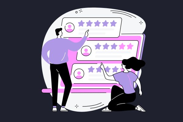 Two people giving reviews and star ratings to a website to earn a white hat backlink