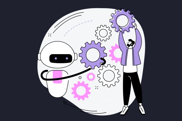 An AI bot helping a man arrange settings cogs