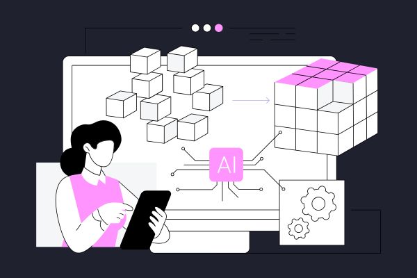A woman problem solving a rubix cube with the help of AI