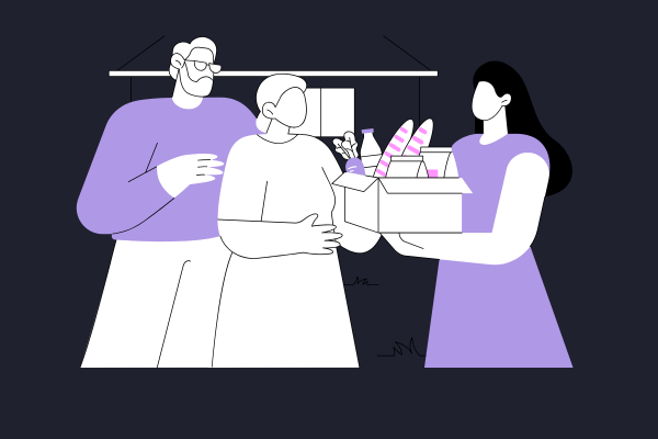 Three people giving food at a fundraising event for Local Link Building