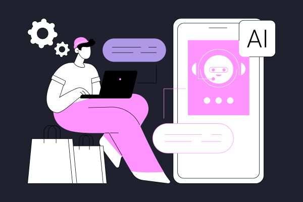 A person sat using a phone with an AI icon shown
