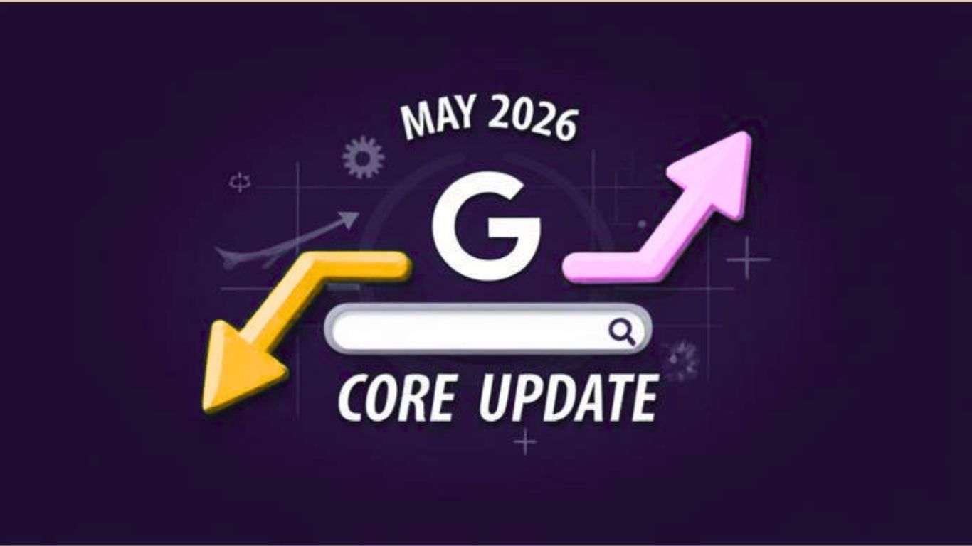 A Google logo with an arrow up and down to the sides signifying the May 2026 Google core update