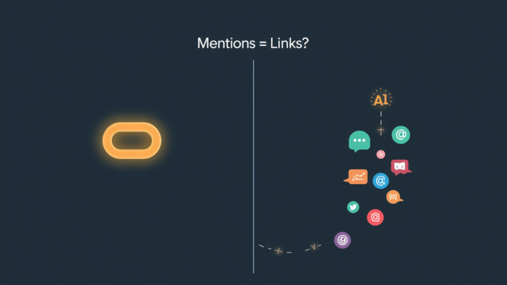 brand mentions vs backlinks diagram with social icons representing mentions