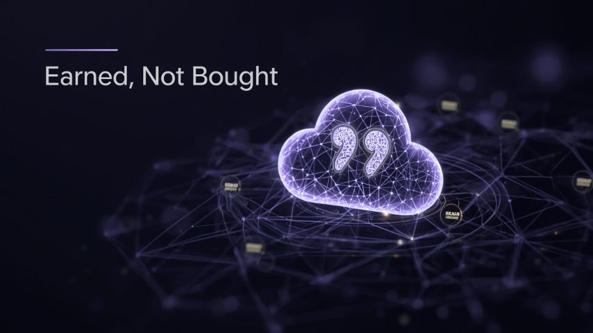 a cloud with a speech mark inside it, surrounded by faded speech mark in the background signifying ai citation manipulation