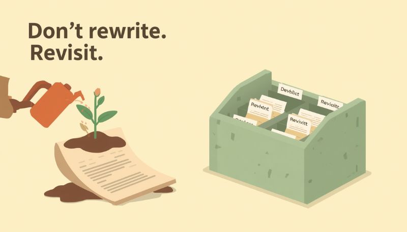 a watering can watering a seed on a paper and showing a content refresh strategy