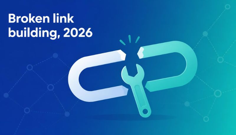 broken link building in 2026 poster with large broken link icon